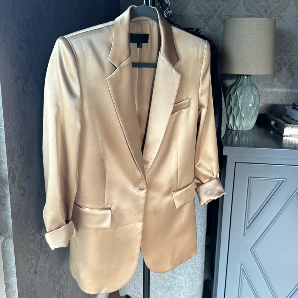 Nili Lotan Gold 100% Silk Satin Blazer Jacket Size 4